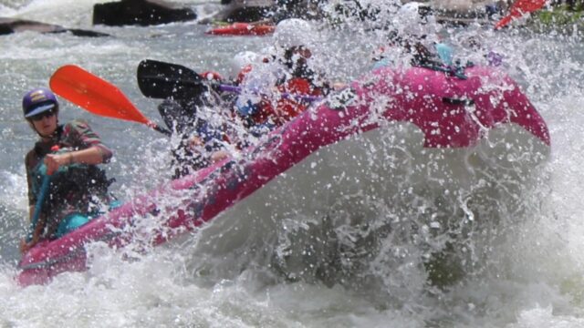 Rafters hitting a rapid on the Olympic Section of the Ocoee River.