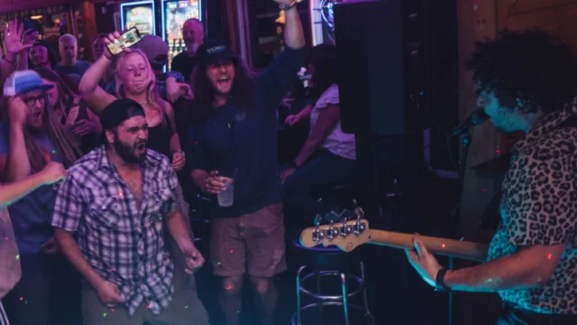 People at a concert at the Bar at Kosir's Rafting.