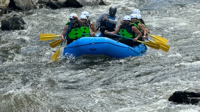 Clear Creek Rafting with waves and splashes.