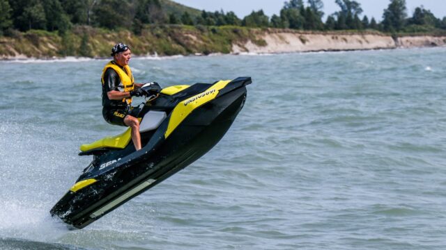 A jet ski jumping in the air.