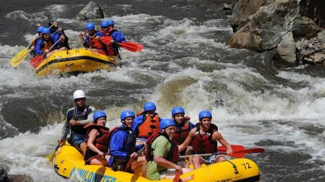 yellow raft on a river.