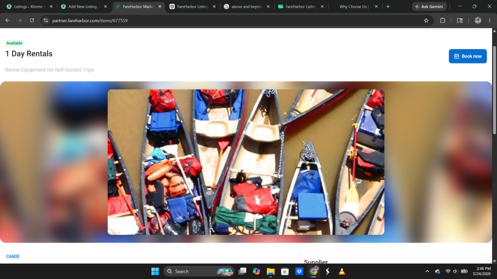 Canoes packed with gear.