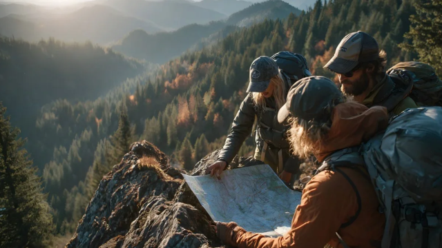 guides viewing a map