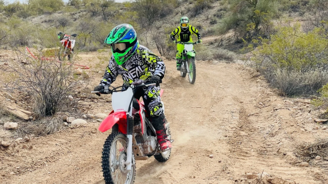 A dirt biker on a trail in Arizona.