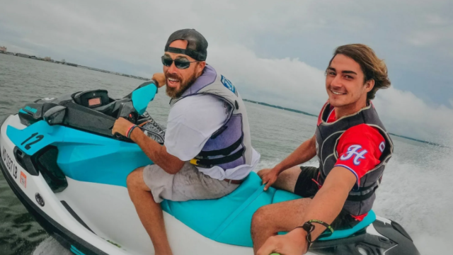 Two men on a jet ski in Ocean City.