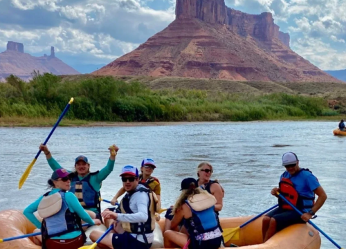 A raft on the colorado river in moab.