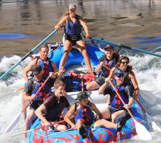 A whitewater raft on a rapid in Idaho.